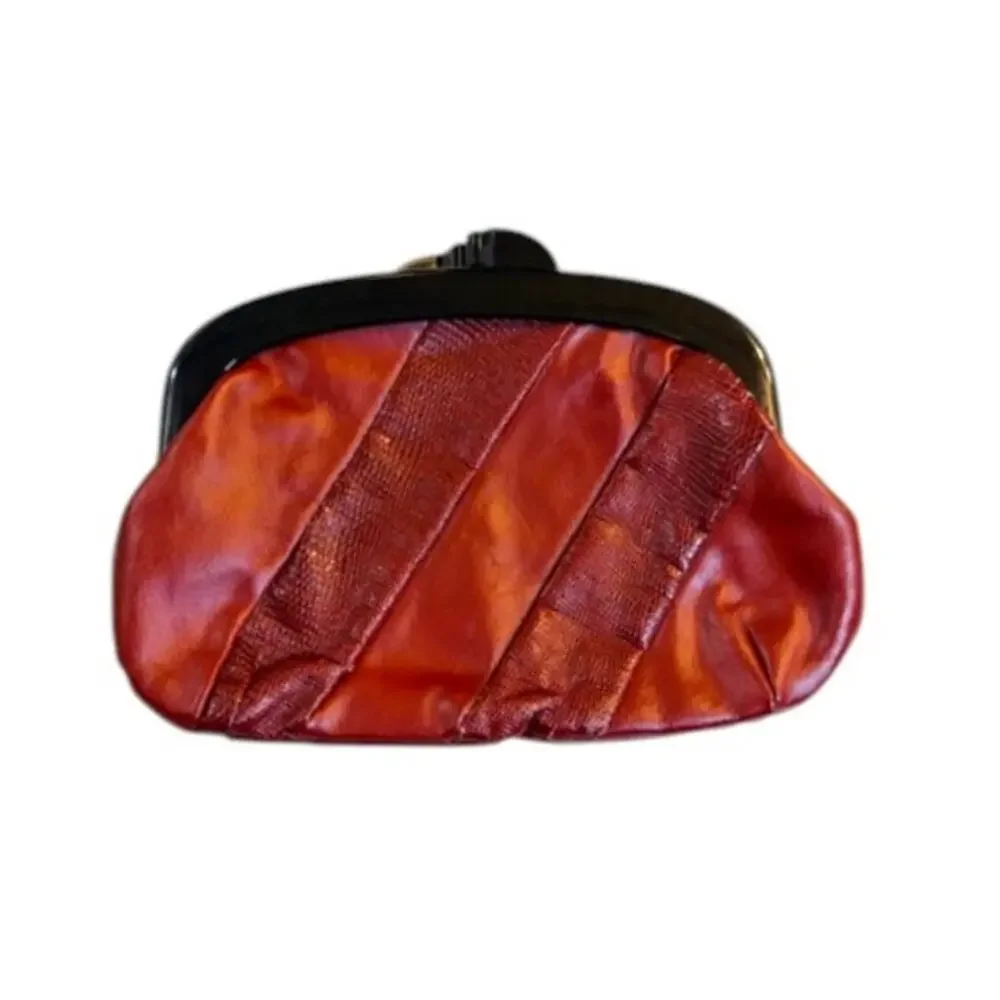 Vintage Roger Gimbel Leather Kisslock Clutch Red Bakelite Style Frame Hong Kong